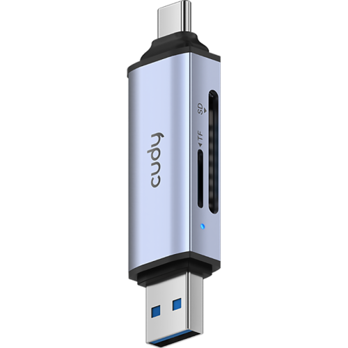 Кардридер/ 2-IN-1 USB 3.0 SD/TF Card Reader, Dual USB (1xUSB-A 3.0 + 1xUSB-C 3.1), 1xSD 3.0(Up to 150MB/s), 1xTF 3.0(Up to 150MB/s), UHS-I  (SD/SDHC/SDXC), Supports dual-card simultaneous working, windows/Mac/Linux