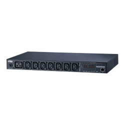 Устройство распределения питания, с управлением, 16A,  2.4kW,  8 портов, 1 банк, IP доступ, ввод C14, (8*C13 монитор. V / A / кВт / кВтч по портам/устройству вкл/выкл по портам;без шнуров)/ 16A Per outlet Metered, 8 Outlet SW PDU