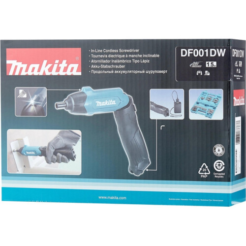 Отвертка аккум. Makita DF001DW аккум. патрон:шестигранник 6.35 мм (1/4) (кейс в комплекте)