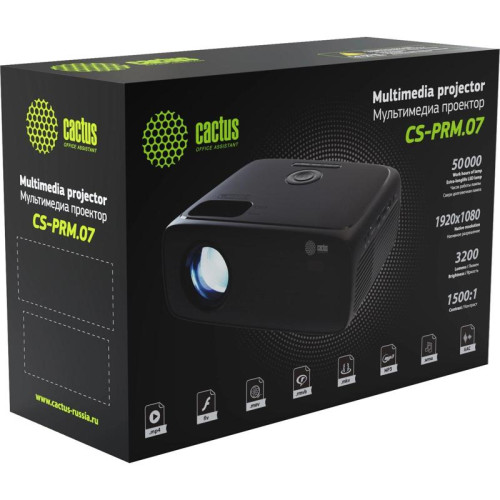 Проектор Cactus CS-PRM.07WT.Full HD LCD 3200Lm LS 320Lm ANSI (1920x1080) 1500:1 ресурс лампы:50000часов 1xUSB typeA 3xHDMI 1.16кг