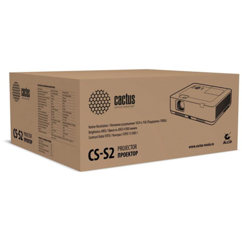 Проектор Cactus CS-S2.WT 3LCD 40000Lm LS 4000Lm ANSI (1024x768) 15000:1 ресурс лампы:10000часов 1xUSB typeA 2xHDMI 3.26кг