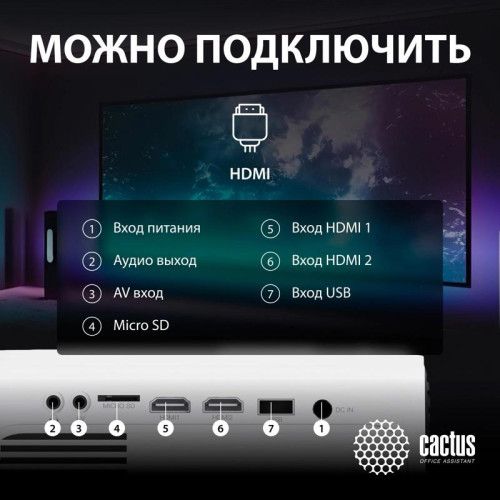 Проектор Cactus CS-PRM.07WT.Full HD LCD 3200Lm LS 320Lm ANSI (1920x1080) 1500:1 ресурс лампы:50000часов 1xUSB typeA 3xHDMI 1.16кг