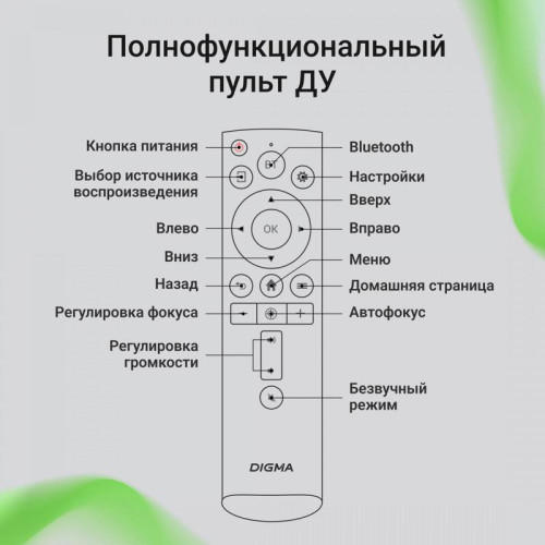 Проектор Digma DP-FHD800A LCD 12000Lm LS 800Lm ANSI (1920x1080) 3000:1 ресурс лампы:50000часов 2xUSB typeA 2xHDMI 4.1кг