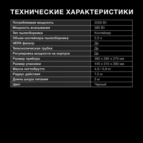 Пылесос/ Пылесос Hyundai HYV-C5455 2200Вт черный Пылесос/ Пылесос Hyundai HYV-C5455 2200Вт черный