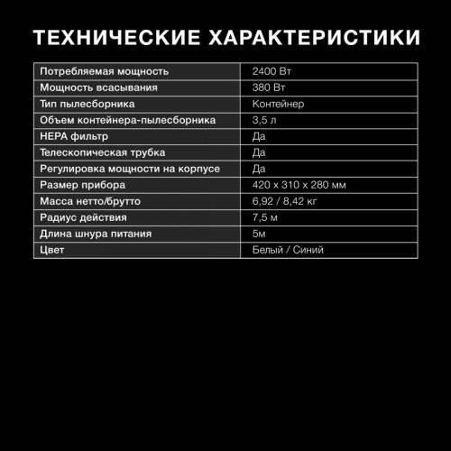 Пылесос/ Пылесос Hyundai HYV-C3377 2400Вт белый/синий