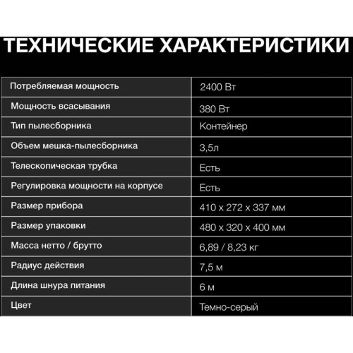 Пылесос/ Пылесос Hyundai HYV-C4500 2400Вт темно-серый/серый