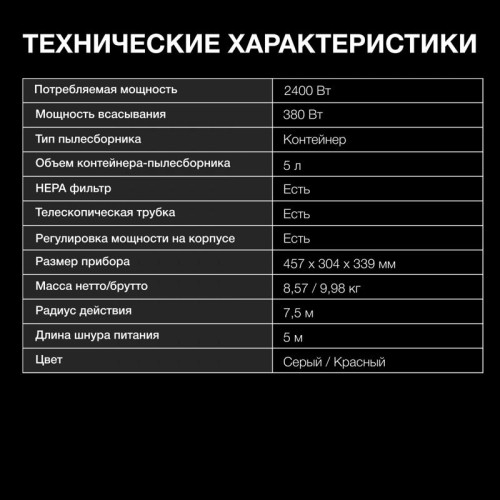 Пылесос/ Пылесос Hyundai HYV-C4570 2400Вт серебристый/красный