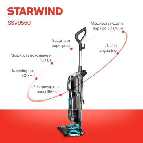 Пылесос паровой/ Пылесос паровой Starwind SSV9550 1800Вт темно-серый/голубой