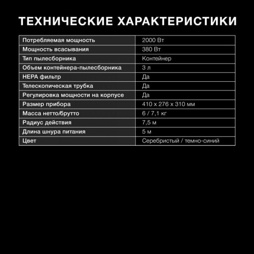 Пылесос/ Пылесос Hyundai HYV-C2575 2000Вт серебристый/темно-синий