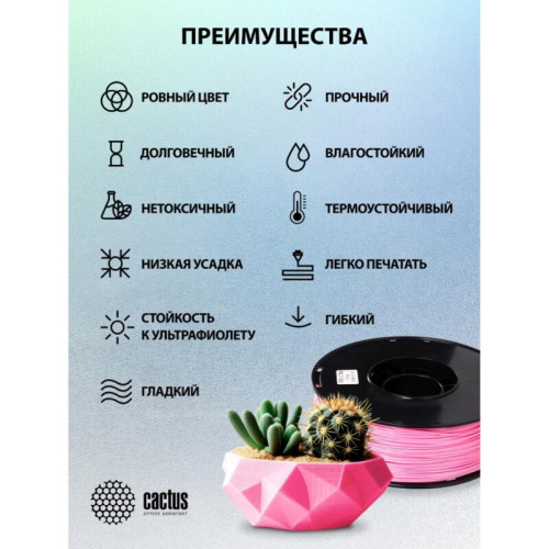 -/ Пластик для принтера 3D Cactus CS-3D-PETG-1KG-PINK PETG d1.75мм 1кг L316м 1цв. -/ Пластик для принтера 3D Cactus CS-3D-PETG-1KG-PINK PETG d1.75мм 1кг L316м 1цв.