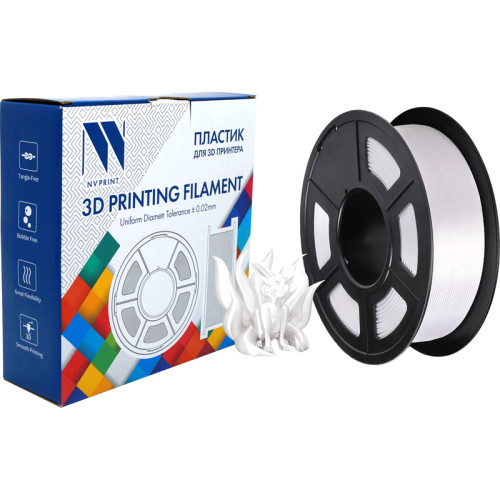 -/ Филамент NVPRINT Silk PLA+ White для 3D печати диаметр 1.75мм  длина 330 метров  масса 1 кг