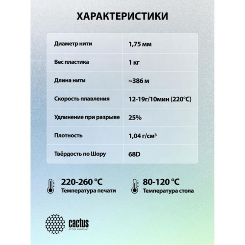 -/ Пластик для принтера 3D Cactus CS-3D-ABS-1KG-RED ABS d1.75мм 1кг L386м 1цв.