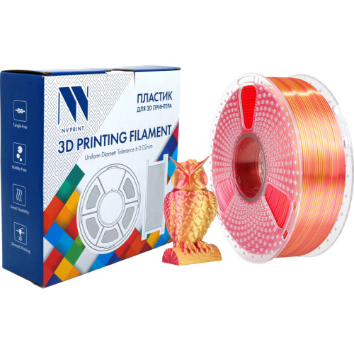 -/ Филамент NVPRINT Silk PLA+  Red/Gold  для 3D печати диаметр 1.75мм  длина 330 метров  масса 1 кг