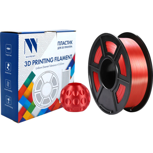 -/ Филамент NVPRINT Silk PLA+ Red для 3D печати диаметр 1.75мм  длина 330 метров  масса 1 кг