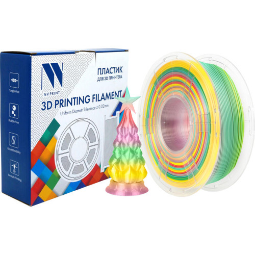 -/ Филамент NVPRINT Silk PLA+ Rainbow 01 для 3D печати диаметр 1.75мм  длина 330 метров  масса 1 кг