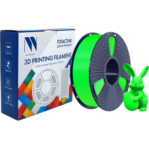 -/ Филамент NVPRINT PETG Glow Green для 3D печати диаметр 1.75мм  длина 330 метров  масса 1 кг