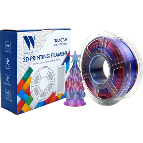 -/ Филамент NVPRINT Silk PLA+ Rainbow 02 для 3D печати диаметр 1.75мм  длина 330 метров  масса 1 кг