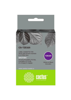Картридж ленточный Cactus CS-TZE325 TZE-325 белый на черном 9x8 для Brother 1010/1280/1280VP/2700VP
