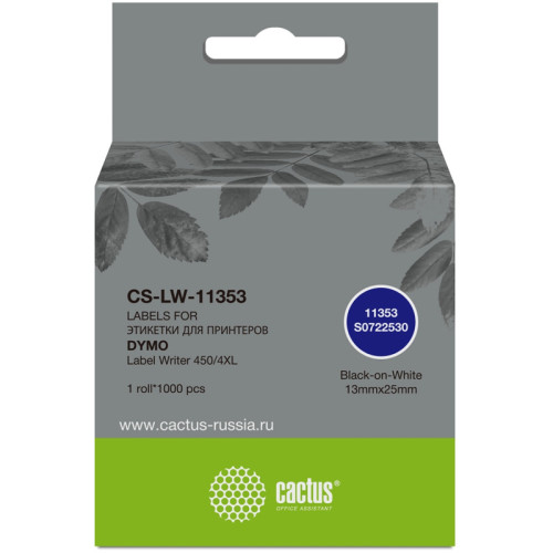 -/ Этикетки Cactus CS-LW-11353 сег.:25x13мм черный белый 1000шт/рул Dymo Label Writer 450/4XL