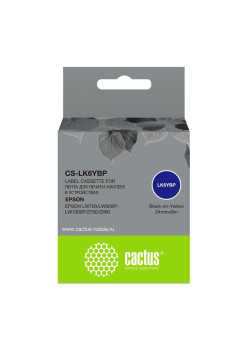 Картридж ленточный Cactus CS-LK6YBP LK-6YBP черный на желтом 24x9 для Epson LW700/LW600P/LW1000P/Z700/Z900