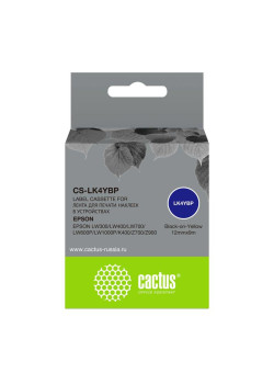 Картридж ленточный Cactus CS-LK4YBP LK-4YBP черный на желтом 12x9 для Epson LW300/LW400/LW700/LW600P/LW1000P/K400/Z700/Z900