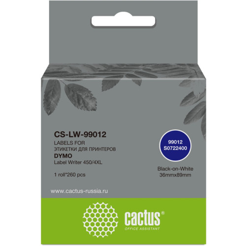 -/ Этикетки Cactus CS-LW-99012 сег.:89x36мм черный белый 260шт/рул Dymo Label Writer 450/4XL