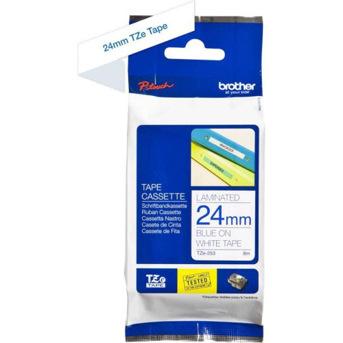 Картридж ленточный Brother TZE253 синий на белом 24x8 для Brother P-Touch