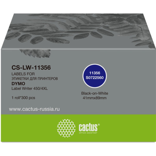 -/ Этикетки Cactus CS-LW-11356 сег.:89x41мм черный белый 300шт/рул Dymo Label Writer 450/4XL