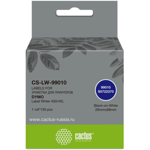 -/ Этикетки Cactus CS-LW-99010 сег.:89x28мм черный белый 130шт/рул Dymo Label Writer 450/4XL