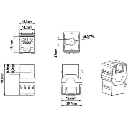 Вставка Hyperline KJ9-8P8C-C6-90-WH  Keystone Jack RJ-45 (8P8C), категория 6, белая