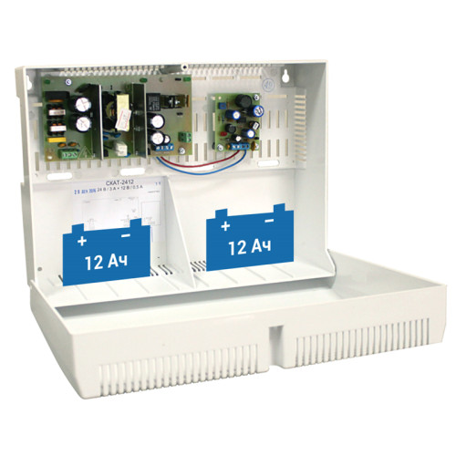 110 СКАТ-2412 источник питания 24В 3А/12В 0,5А корпус под АКБ 2х12Ач холодн. пуск