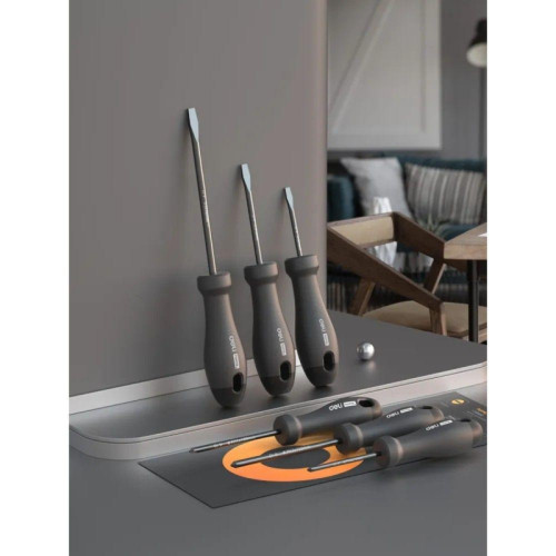 Набор отверток Home Series Black Deli HT1006 6шт SL3x75+SL5x100+SL6x150+PH0x75+PH1x100+PH2x150, эксклюзивный дизайн, рукоятка из высококачественного софттач пластика