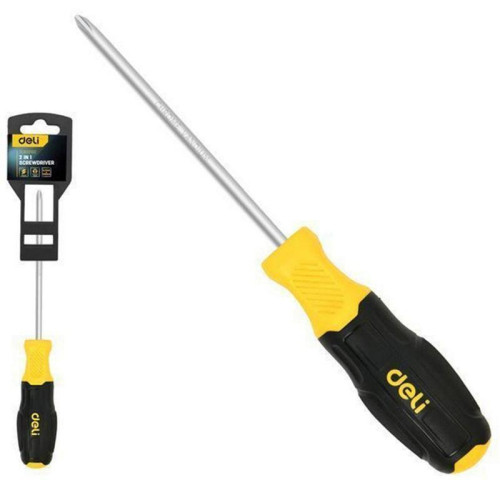 Двухсторонняя отвертка Deli DL632102 PH2+SL6, сталь Cr-V, общая длина хвостовика 135мм, двухкомпонентная прорезиненная рукоять