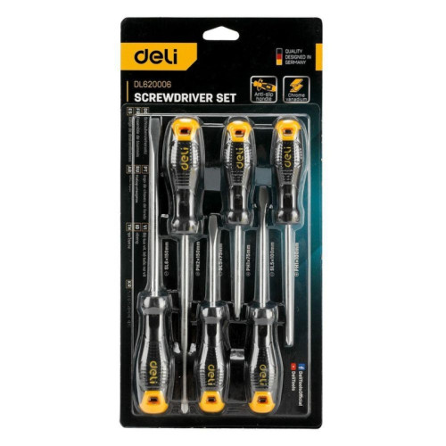 Набор отверток Deli DL620006 6шт SL5x75 + SL5x100 + SL6x150 + PH1x75 + PH1x100 + PH2x150 Набор отверток Deli DL620006 6шт SL5x75 + SL5x100 + SL6x150 + PH1x75 + PH1x100 + PH2x150