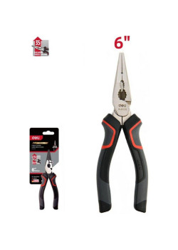Удлиненные плоскогубцы Deli DL0103 160мм, Cr-V, эксцентриковый шарнир, антикоррозийное покрытие, трехкомпонентная прорезиненная рукоять