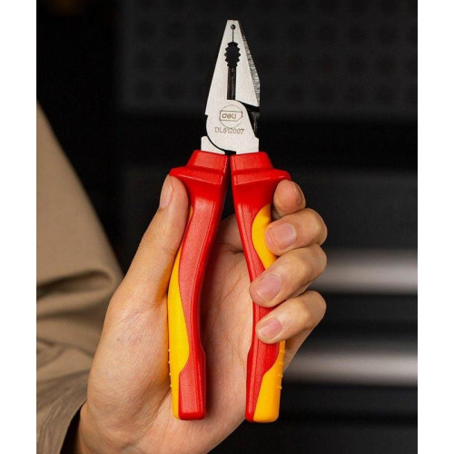 Диэлектрические комбинированные плоскогубцы Deli DL512007 180мм, сталь Cr-V, сертификат VDE для работ под напряжением до 1000 В