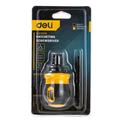 Двухсторонняя отвертка с трещеткой Deli DL626010 PH2+SL6x85мм, сталь CrV, длина: 95-140 мм, диаметр хвостовика 6,3мм. Двухсторонняя отвертка с трещеткой Deli DL626010 PH2+SL6x85мм, сталь CrV, длина: 95-140 мм, диаметр хвостовика 6,3мм.