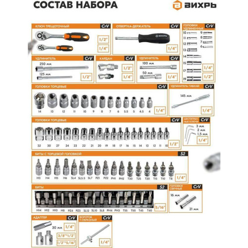 Набор инструментов Вихрь 73/6/7/5 94 предмета (жесткий кейс)