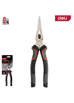 Удлиненные плоскогубцы Deli DL0104 200мм, Cr-V, эксцентриковый шарнир, антикоррозийное покрытие, трехкомпонентная прорезиненная рукоять