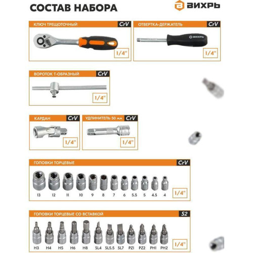 Набор инструментов Вихрь 73/6/7/1 29 предметов (жесткий кейс)