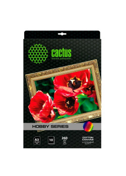 Холст Cactus CS-CA326010 A3/260г/м2/10л./белый хлопок для струйной печати