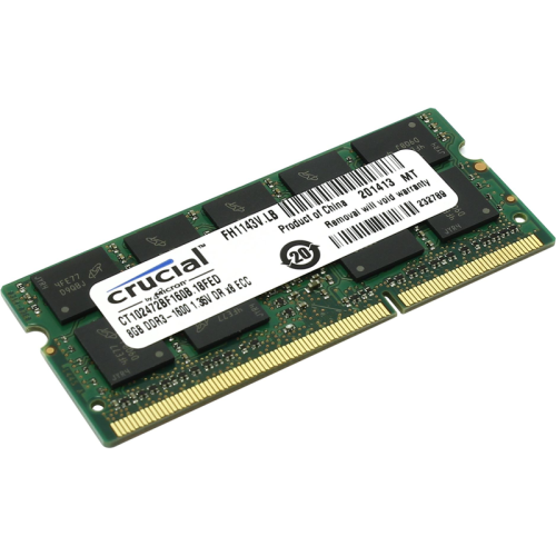 Память оперативная/ Crucial 8GB DDR3L 1600 MT/s (PC3-12800) DR x8 ECC SODIMM 204p