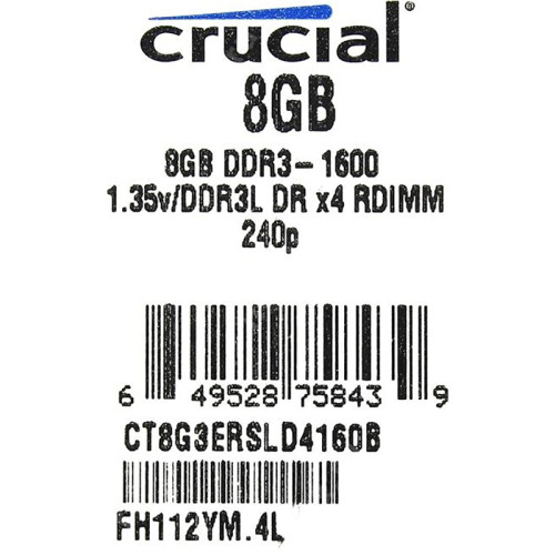 Память оперативная/ Crucial 8GB DDR3L 1600 MT/s (PC3-12800) DR x4 RDIMM 240p Память оперативная/ Crucial 8GB DDR3L 1600 MT/s (PC3-12800) DR x4 RDIMM 240p