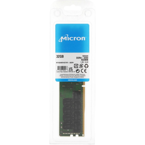 Память оперативная/ Micron 32GB DDR4 3200 MT/s CL22 2Rx4 ECC Registered DIMM (8GBit) 288pin Память оперативная/ Micron 32GB DDR4 3200 MT/s CL22 2Rx4 ECC Registered DIMM (8GBit) 288pin