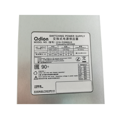 Блок питания серверный/ Server power supply Qdion Model U1A-C20600-D P/N:99SAC20600I1170112 1U Single Server Power 600W Efficiency 90+, Cable connector: C14 Блок питания серверный/ Server power supply Qdion Model U1A-C20600-D P/N:99SAC20600I1170112 1U Single Server Power 600W Efficiency 90+, Cable connector: C14