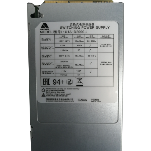 Блок питания серверный/ Server power supply Qdion Model U1A-D2000-J P/N:99MAD12000I1170113 CRPS 1U Module 2000W Efficiency 94+, Gold Finger (option), Cable connector: C14 Блок питания серверный/ Server power supply Qdion Model U1A-D2000-J P/N:99MAD12000I1170113 CRPS 1U Module 2000W Efficiency 94+, Gold Finger (option), Cable connector: C14