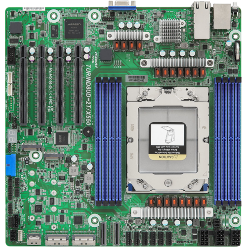 Материнская плата/ ASRock TURIND8UD-2T/X550, Deep Micro-ATX, 1x SP5 (LGA 6096) AMD EPYC™ 9005/9004, 8x DDR5 RDIMM, RDIMM-3DS, 4x PCIe5.0 / CXL2.0 x16, 2x MCIO (PCIe5.0 x8 or 8 SATA 6Gb/s), 2x MCIO (PCIe5.0 x8), 1x MCIO (PCIe5.0 x4), 2x M.2 (PCIe5.0 x4), u