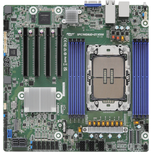 Материнская плата/ ASRock SPC741D8UD-2T/X550, Deep Micro-ATX, 1x LGA 4677 5th/4th Gen Intel Xeon Scalable, 8x DDR5 RDIMM/ RDIMM-3DS, 4x PCIe5.0 / CXL1.1 x16, 2x MCIO (PCIE5.0 x8), 1x M.2 (PCIe3.0 x4 or SATA 6Gb/s), up to 9 SATA 6Gb/s, 2x RJ45 (10GbE) Inte