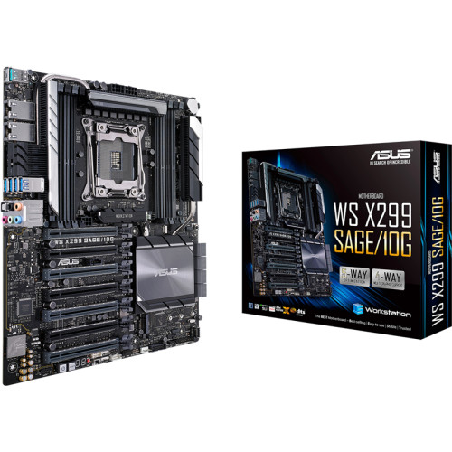 Материнская плата/ ASUS WS X299 SAGE 10G; 1 x  Intel Socket 2066 X-Series Processors ; 8 or 4 x DIMM DDR4 Non-ECC, Un-buffered Memory; 7 x PCIe 3.0 x16 (single x16 or dual x16/x16 or triple x16/x16/x16 or quad x16/x16/x16/x16 or seven x16/x8/x8/x8/x8/x8/x