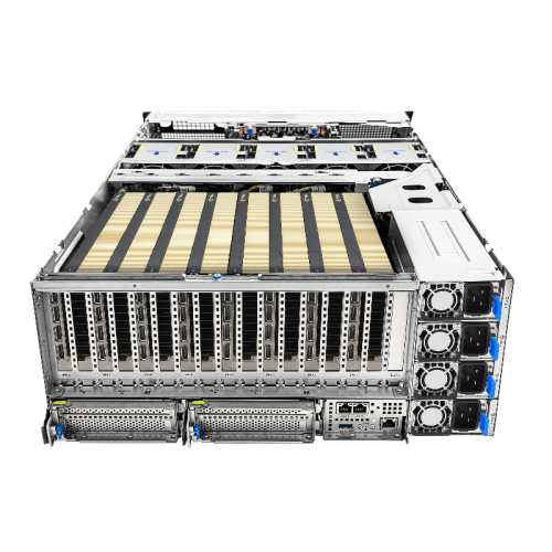 Серверная платформа/ ASUS ESC8000A-E13P, 4U, 2x  SP5 (LGA 6096),24x DDR5 6400, 8x 2.5'' hsb NVME, up to 14x PCIe*, 2x M.2 22110 NVME, 1x 2-port 10Gbe RJ-45 Intel 710 LAN, up to 8 dual-slot GPUs, 3+1 3200W